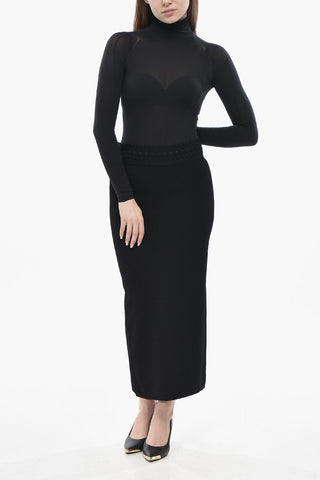 Knit Sheath Skirt with Perforated Detail