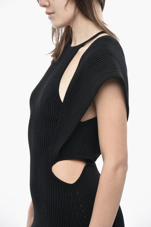 Vestito in Lana a Costine con Cut-out