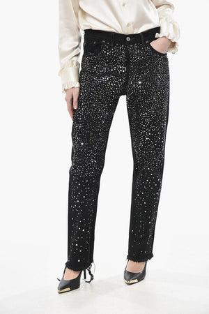 Straight-Fit Jeans with All-Over Crystals 22cm