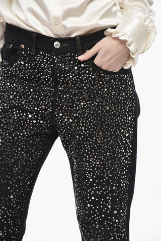 Jeans Straight Fit con Cristalli All-Over 22cm