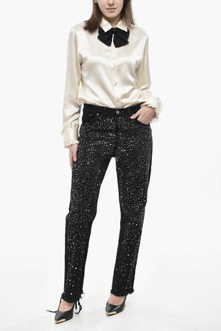 Jeans Straight Fit con Cristalli All-Over 22cm