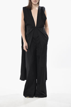 Poplin Jumpsuit with One Pleat and Front Knot