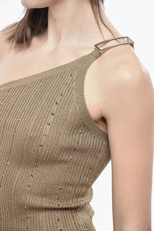 Lurex One-Shoulder Dress With Crystals