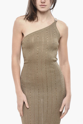 Lurex One-Shoulder Dress With Crystals