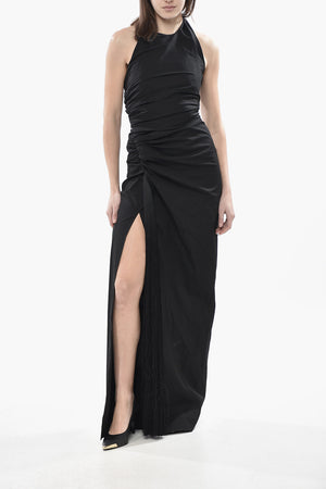 Vestito Halter Neck in Cotone Stretch con Dettaglio Frangia