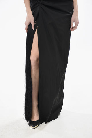 Halterneck-Kleid aus Stretch-Baumwolle mit Fransen-Detail