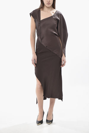 Vestito in Satin con Dettagli Abbottonati