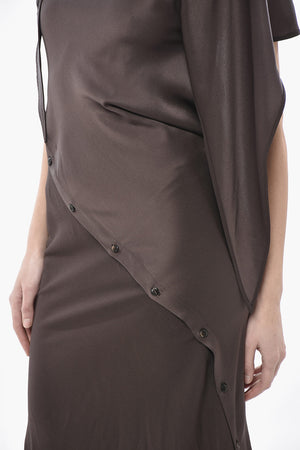 Vestito in Satin con Dettagli Abbottonati