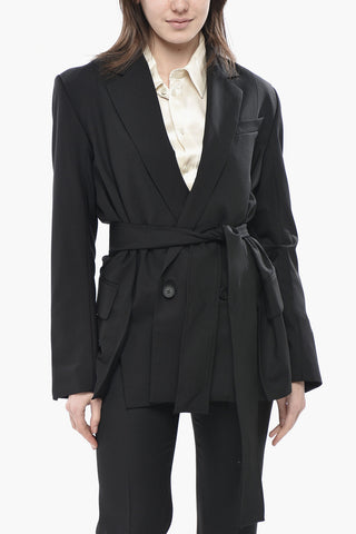 Virgin Wool-Blend Double-Breasted Blazer With Belt