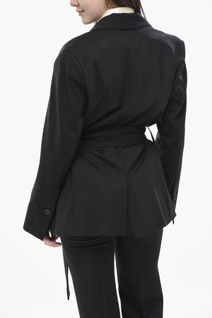 Blazer Doppiopetto in Misto Lana Vergine con Cintura