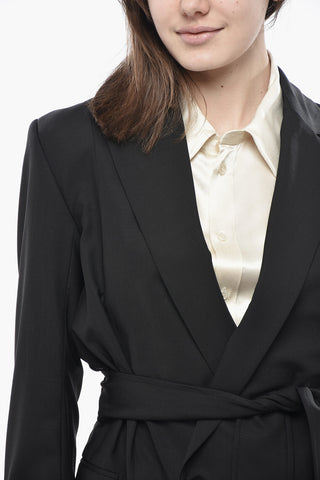 Virgin Wool-Blend Double-Breasted Blazer With Belt