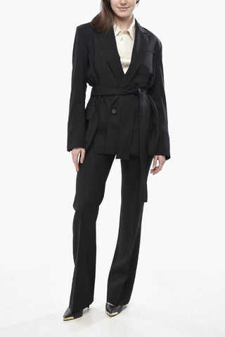 Virgin Wool-Blend Double-Breasted Blazer With Belt