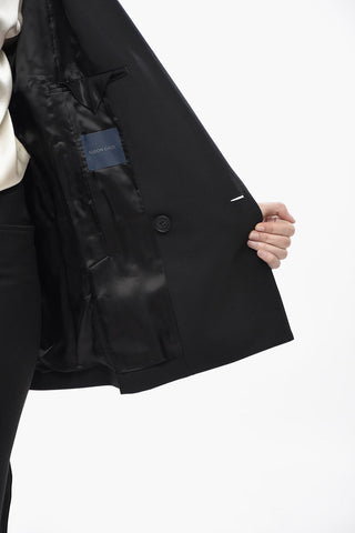Virgin Wool-Blend Double-Breasted Blazer With Belt