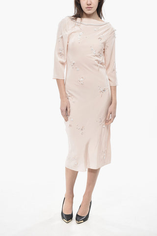 Silk Chiffon Dress with Embroidery and Pearls