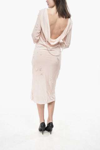 Silk Chiffon Dress with Embroidery and Pearls