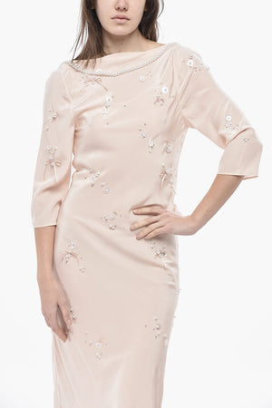 Kleid aus Seidenchiffon mit Stickereien und Perlen