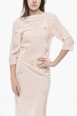 Silk Chiffon Dress with Embroidery and Pearls