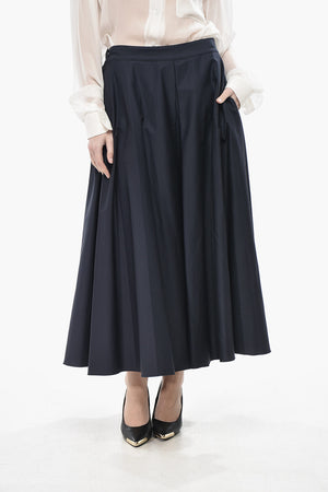 Cotton-Blend Flared Midi Skirt With Front Darts