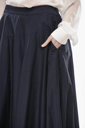 Cotton-Blend Flared Midi Skirt With Front Darts