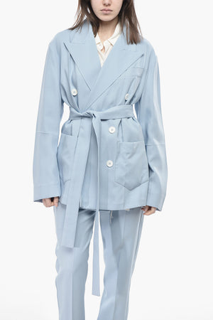 Blazer Doppiopetto in Misto Lana con Cintura
