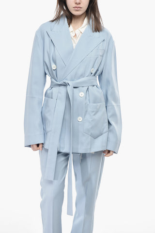 Blazer Doppiopetto in Misto Lana con Cintura