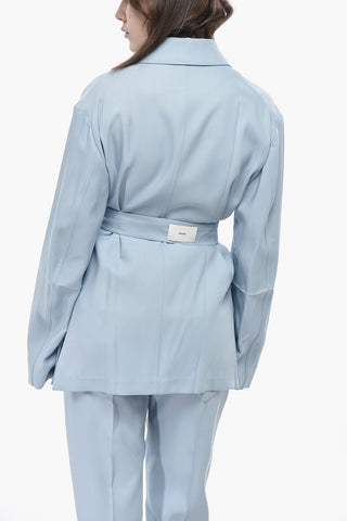 Blazer Doppiopetto in Misto Lana con Cintura