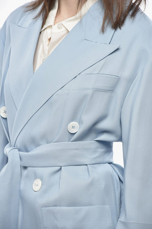 Blazer Doppiopetto in Misto Lana con Cintura