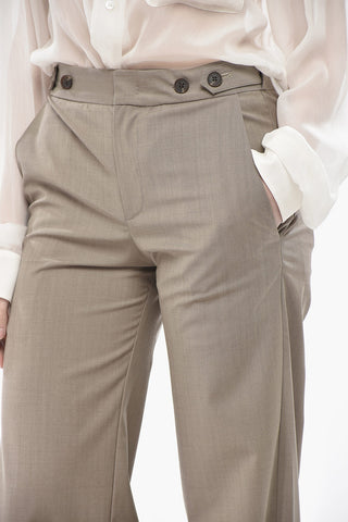 Pantaloni Straight Fit in Misto Lana con Martingale Laterali
