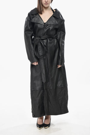 Leather Trench with Cut-outs and Belt