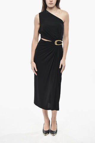 Vestito Monospalla in Viscosa con Cut-out e Maxi Fibbia