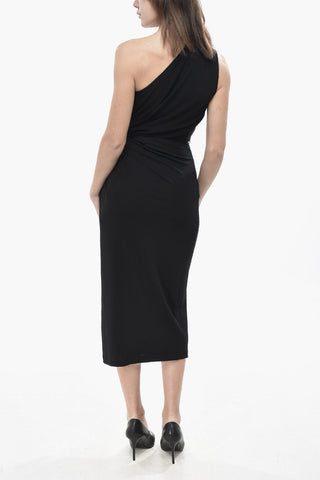 Vestito Monospalla in Viscosa con Cut-out e Maxi Fibbia