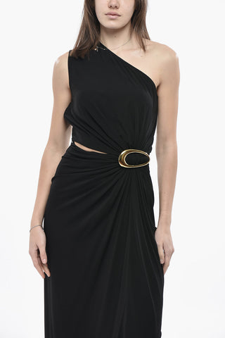 Vestito Monospalla in Viscosa con Cut-out e Maxi Fibbia