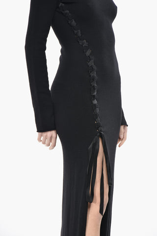 Vestito in Maglia di Lana con Dettaglio Lace-up