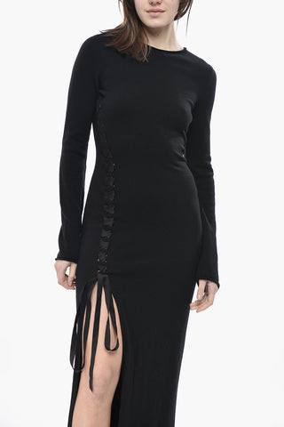 Vestito in Maglia di Lana con Dettaglio Lace-up