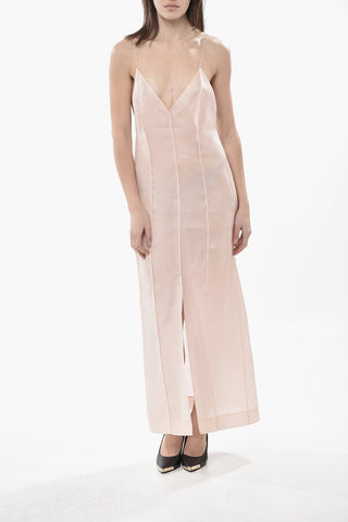 Slip Dress in Organza di Seta con Pinces