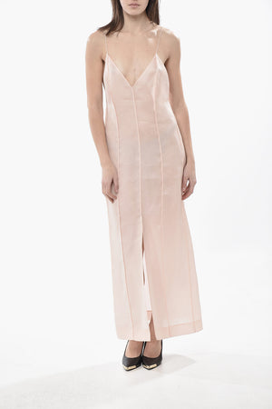 Slip Dress in Organza di Seta con Pinces