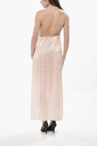 Slip Dress in Organza di Seta con Pinces