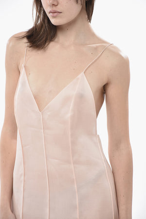 Slip Dress in Organza di Seta con Pinces