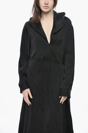 Vestito Midi in Satin con Scollo Incrociato