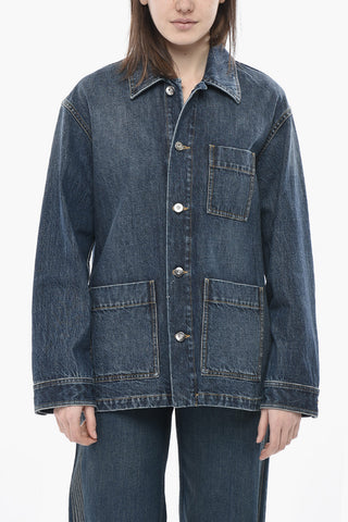 Camicia in Denim Lavaggio Scuro con Tasche a Toppa