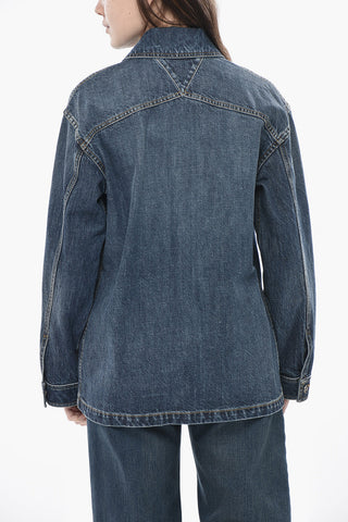 Camicia in Denim Lavaggio Scuro con Tasche a Toppa