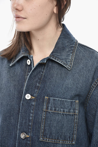 Camicia in Denim Lavaggio Scuro con Tasche a Toppa