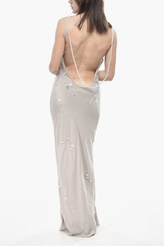 Slip Dress Bare Back in Seta con Perle