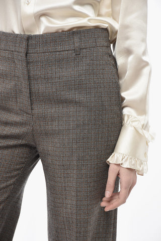 Hose mit Flared Fit aus Wolle im Pied-de-Poule-Muster