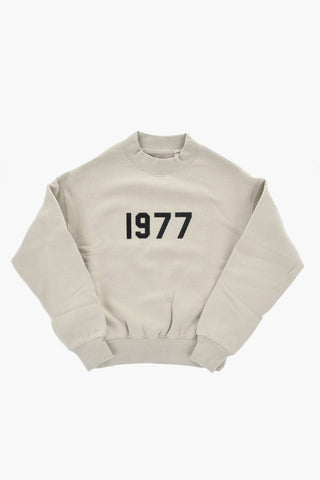 ESSENTIALS Cotton Fleece Crewneck Sweatshirt With Velour Detail