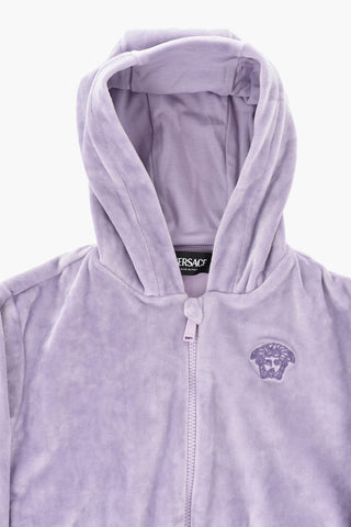 Velour Hoodie Sweatshirt with Medusa Embroidery