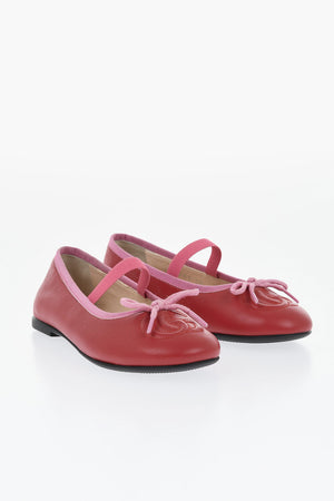 Leather Mary Jane Ballerinas With Logo Detail