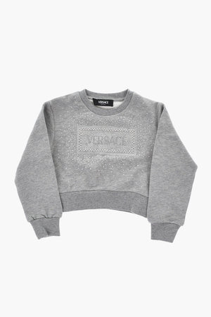 Brushed Cotton Crewneck Sweatshirt with Rhinestones
