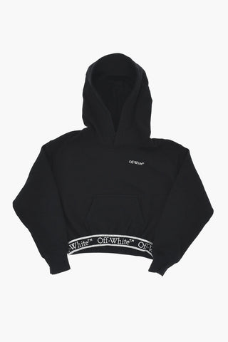 Felpa Hoodie in Cotone con Banda Logata e Glitterata