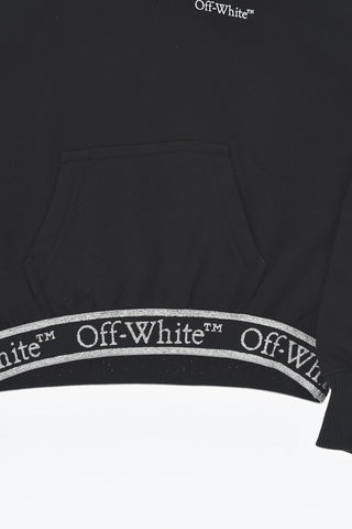 Felpa Hoodie in Cotone con Banda Logata e Glitterata